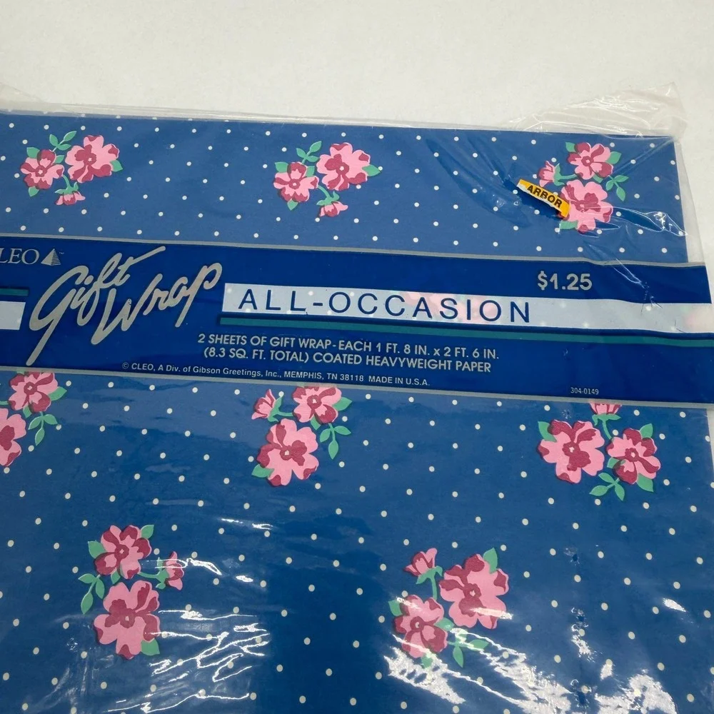 Cleo Gift Wrap Floral Polka Dot Vintage Stationary Paper SHEETS Lot of 2